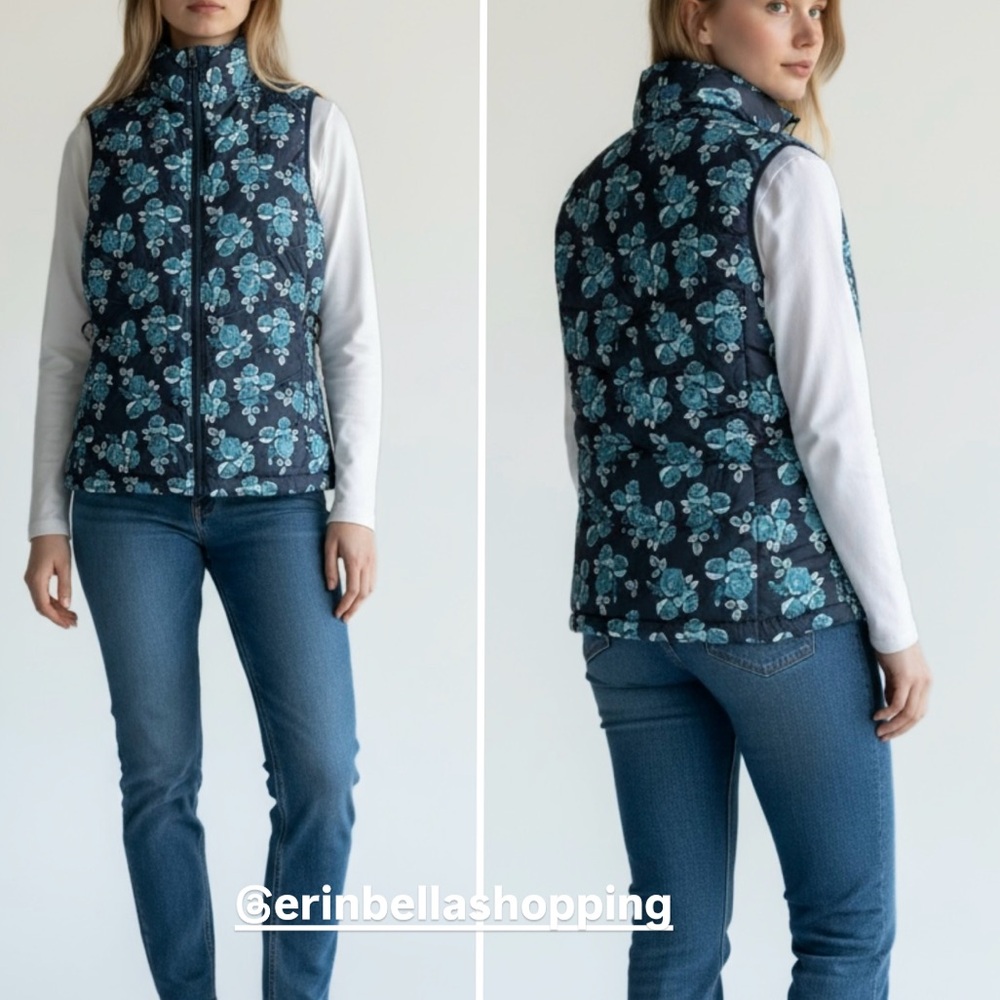 NORTH FACE Flare 550 Blue Floral Flare Down Puffer Vest